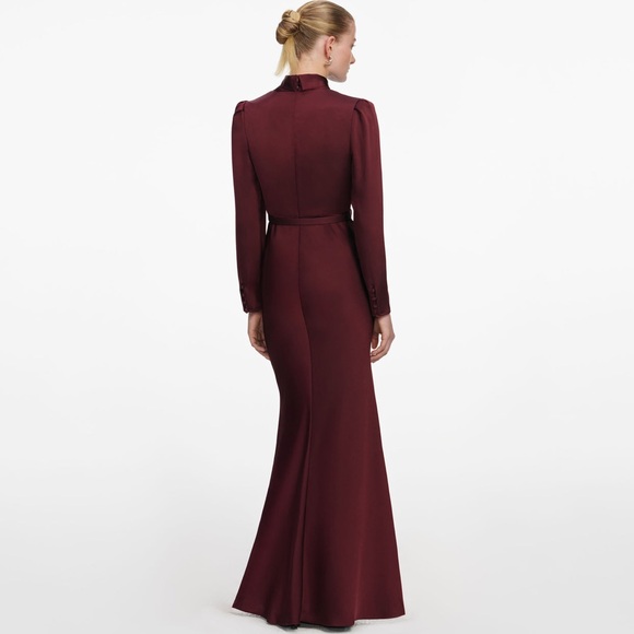 Self-Portrait NWOT BURGUNDY TIE NECK SATIN MAXI DRESS - Picture 4 of 6